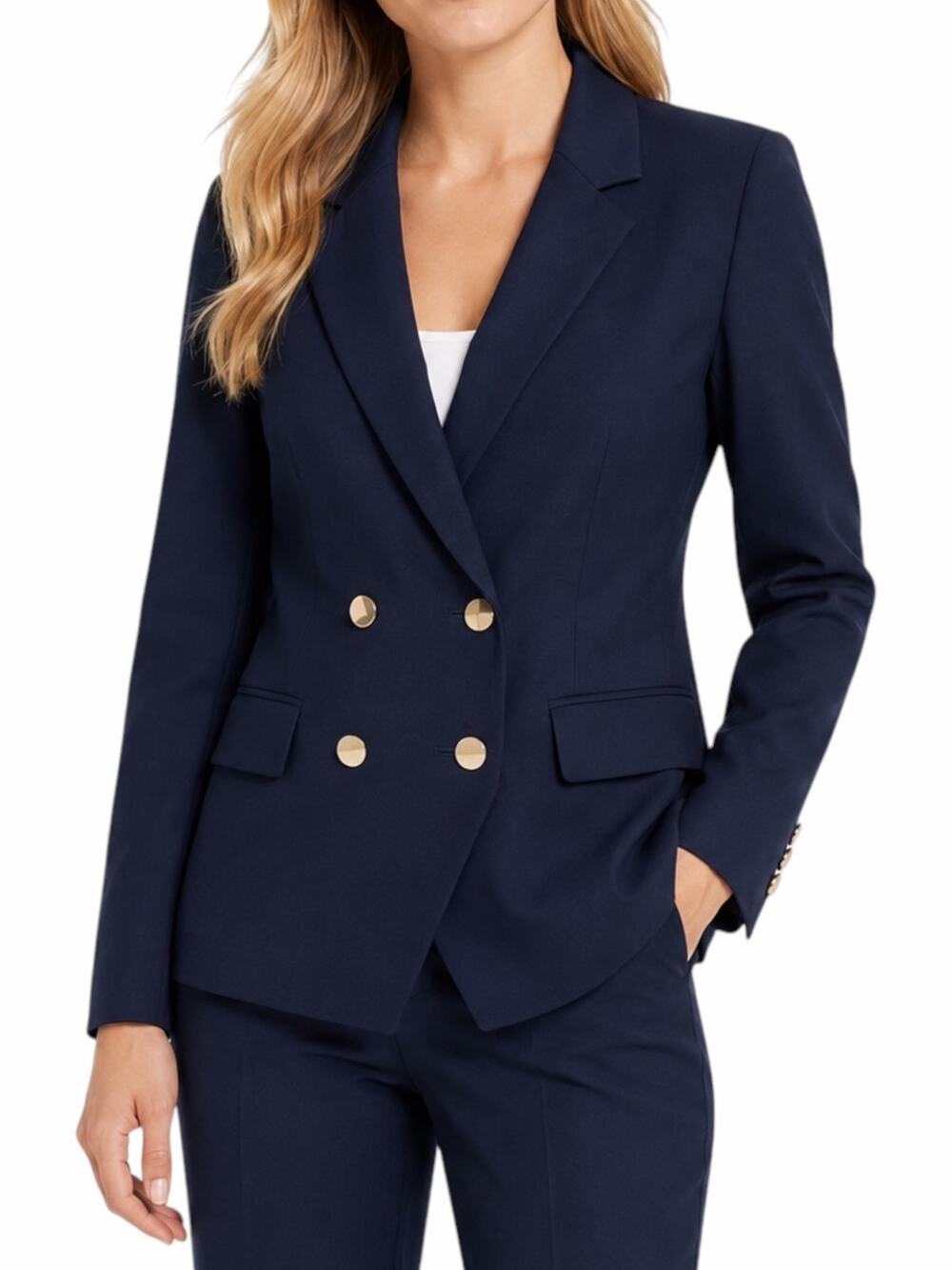 Ann Taylor LOFT Double Breasted Gold Button Blazer Jacket Navy Size 2